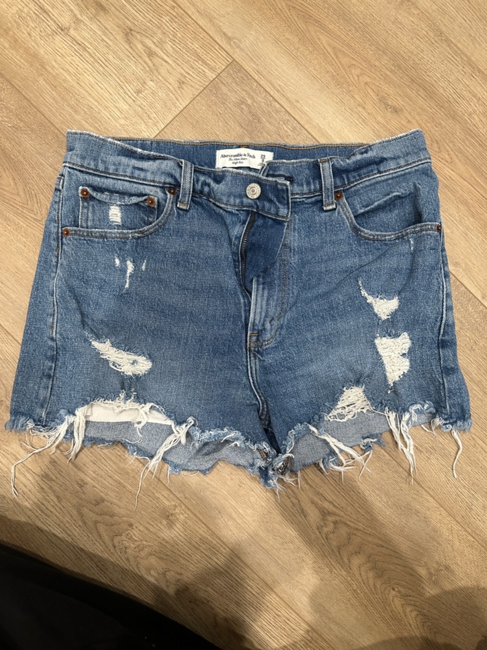 Abercrombie & Fitch Medium Blue Distressed Denim Shorts